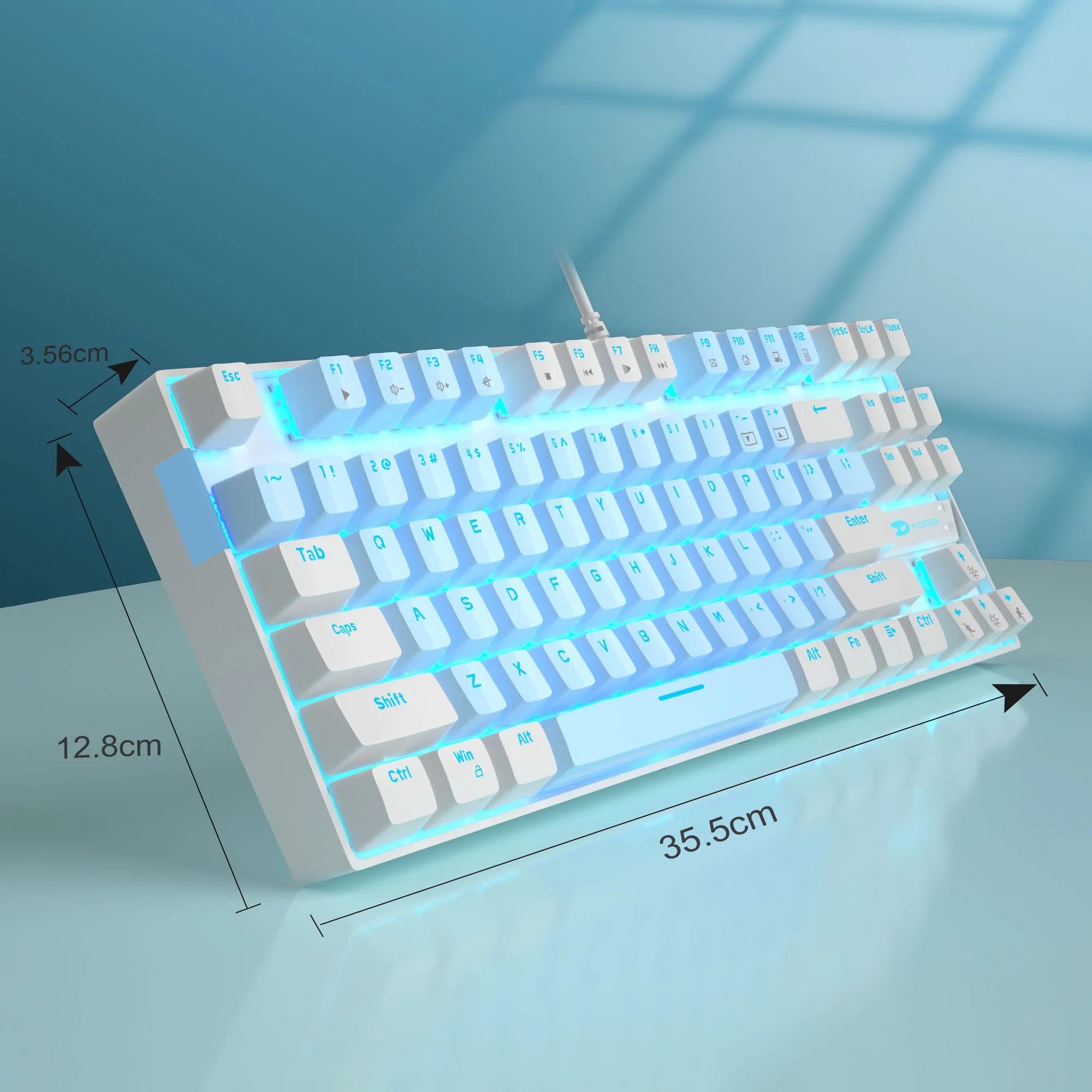 75% Mechanical Gaming Keyboard with Blue Switch, LED Blue Backlit Keyboard, 87 Keys Compact TKL Wired Computer Keyboard for Windows Laptop PC Gamer - Blue/White