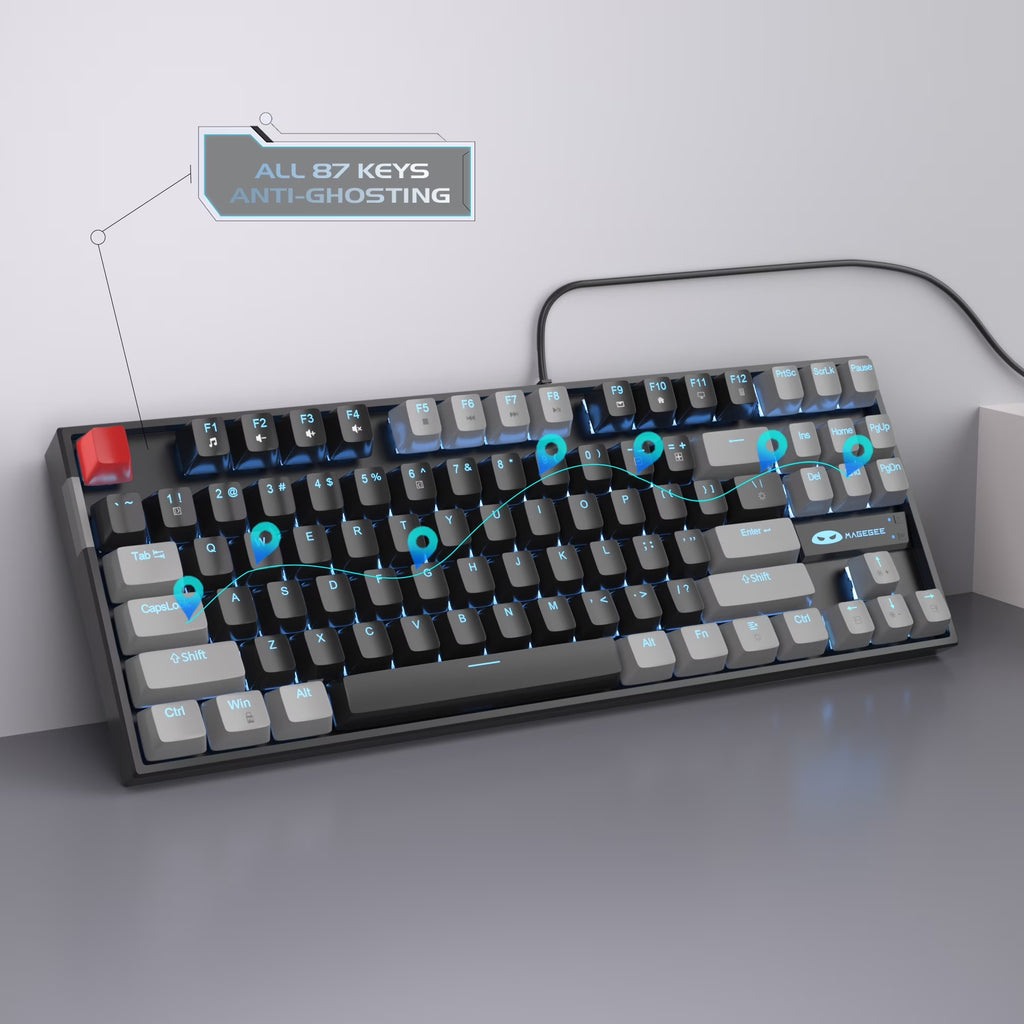 75% Mechanical Gaming Keyboard, Blue Switch, LED Blue Backlit, 87 Keys Compact TKL Wired Keyboards