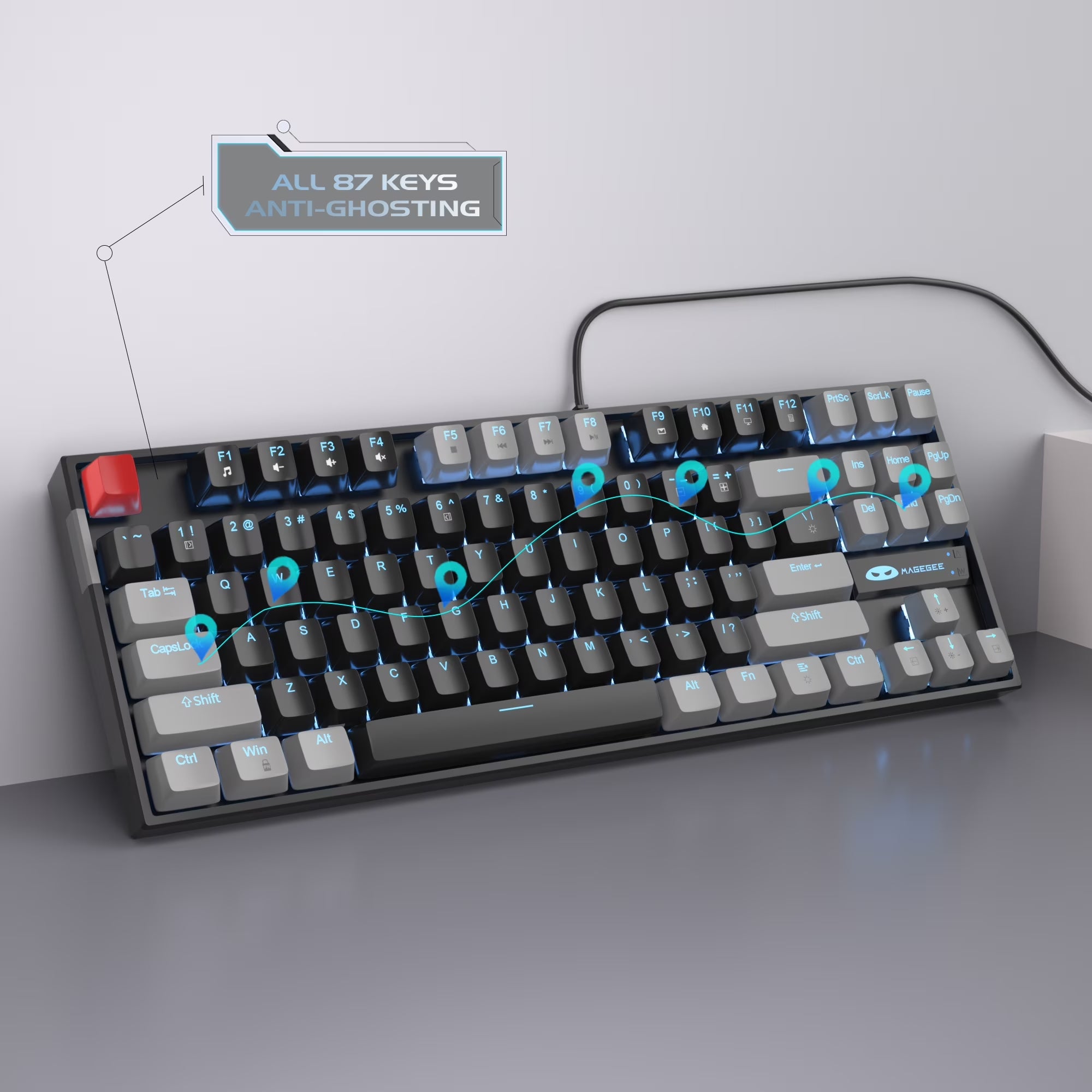 75% Mechanical Gaming Keyboard, Blue Switch, LED Blue Backlit, 87 Keys Compact TKL Wired Keyboards