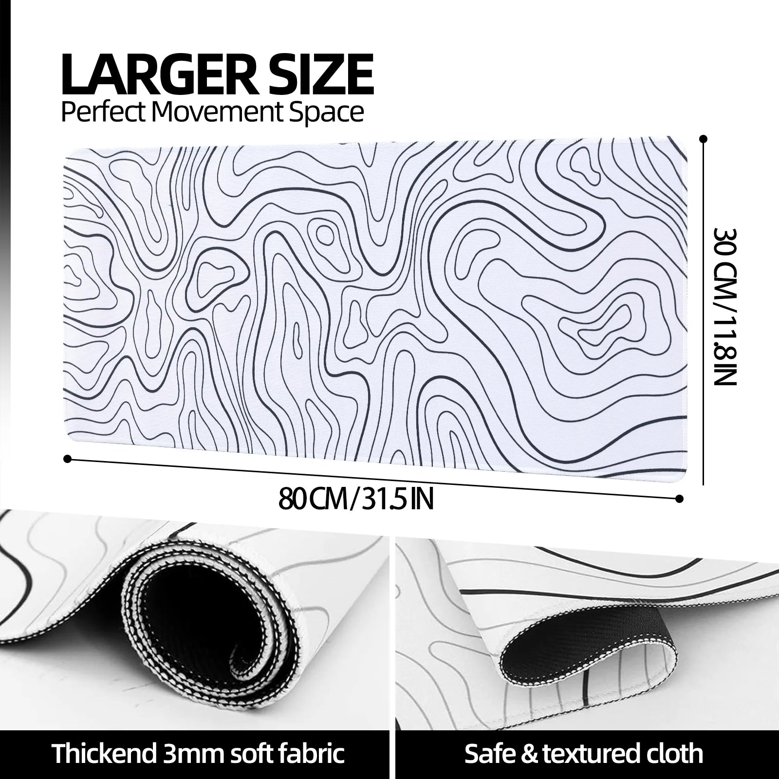 Mouse Pad Gaming Mousepad 31.5 X 11.8 X0.12In Large Mouse Pad for Keyboard and Mouse with Anti-Slip Rubber Base, Keyboard Pad XL Mouse Mat for Home and Office(White)