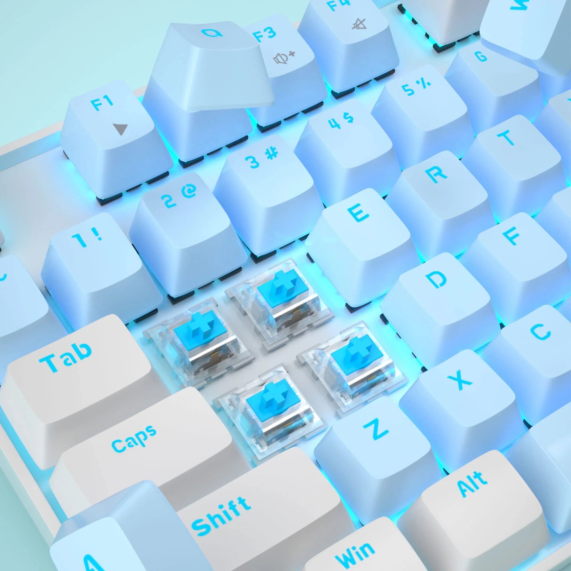 75% Mechanical Gaming Keyboard with Blue Switch, LED Blue Backlit Keyboard, 87 Keys Compact TKL Wired Computer Keyboard for Windows Laptop PC Gamer - Blue/White