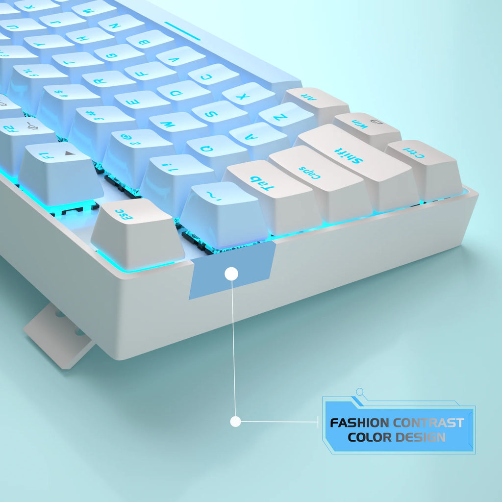 75% Mechanical Gaming Keyboard with Blue Switch, LED Blue Backlit Keyboard, 87 Keys Compact TKL Wired Computer Keyboard for Windows Laptop PC Gamer - Blue/White