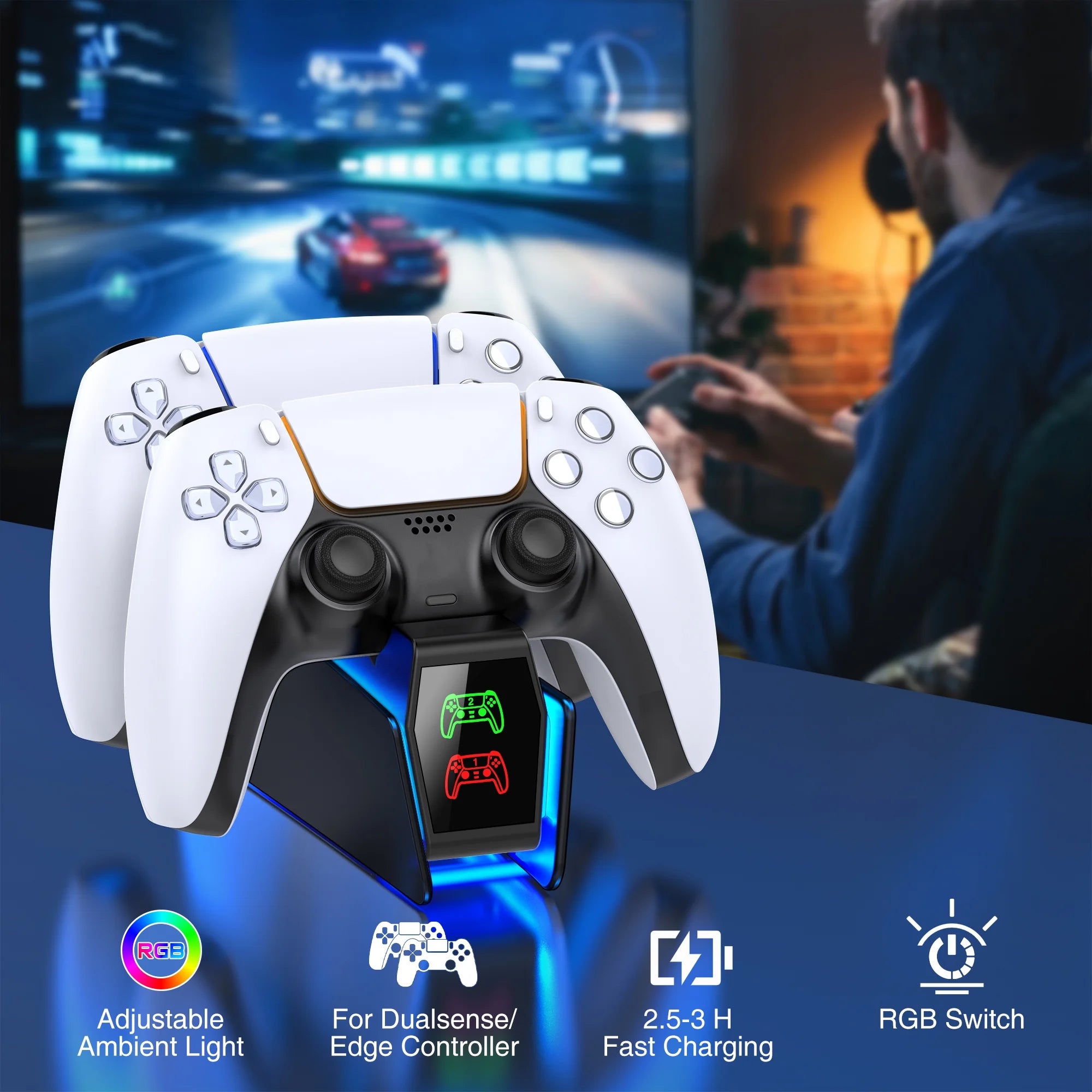 PS5 Controller Charger,  PS5 Charging Station for PS5 Dualsense Controllers - Fast Charging Dock with LED Indicator, Black
