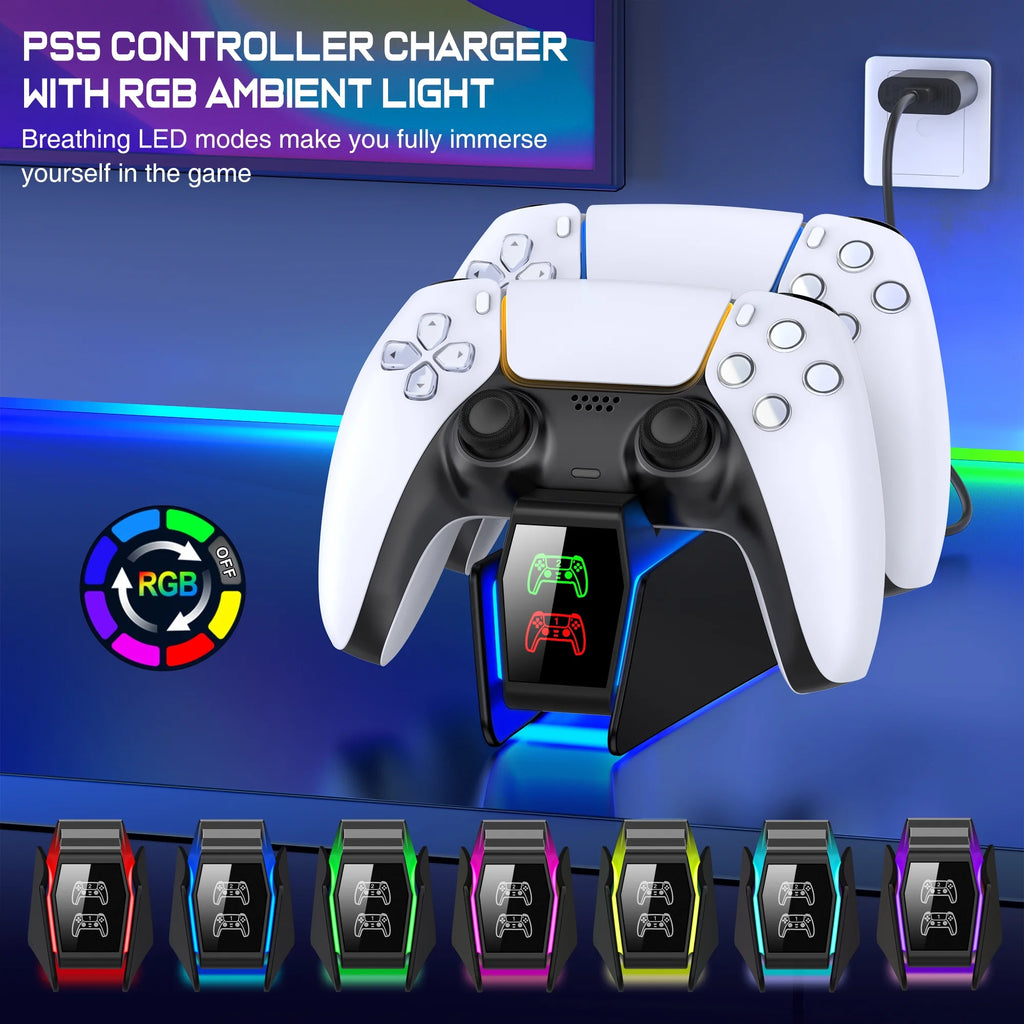 PS5 Controller Charger,  PS5 Charging Station for PS5 Dualsense Controllers - Fast Charging Dock with LED Indicator, Black