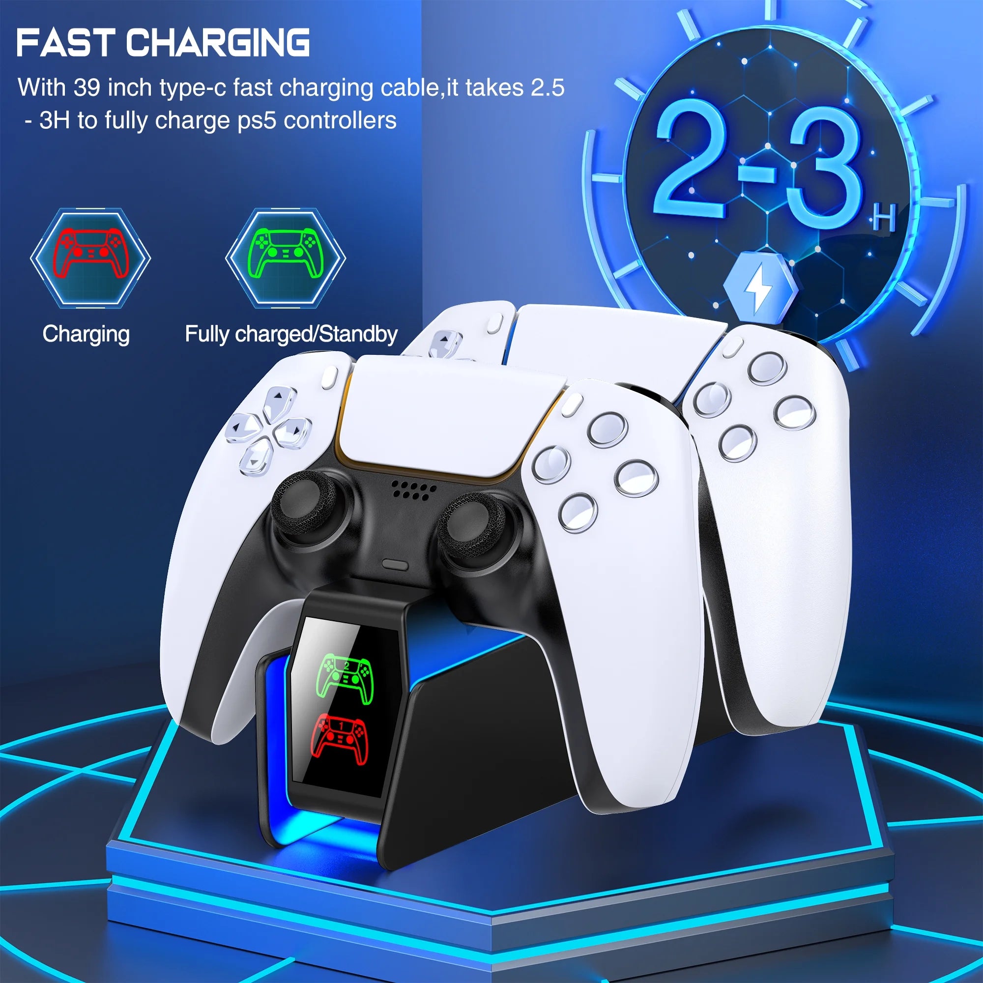 PS5 Controller Charger,  PS5 Charging Station for PS5 Dualsense Controllers - Fast Charging Dock with LED Indicator, Black
